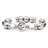 Men's Charm Bracelet for Focus, Protection & Growth with Clear Quartz, Hematite & Silver
